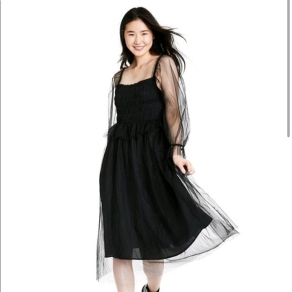 Sandy Liang Dresses & Skirts - Sandy Liang X Target Black Smocked Long Sleeve Tulle Dress